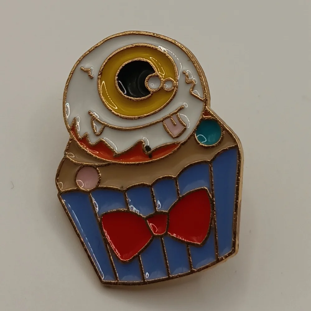 Monster Bakery Cute Eyeball Cupcake Metal Enamel Pin Silly Baking Brooch